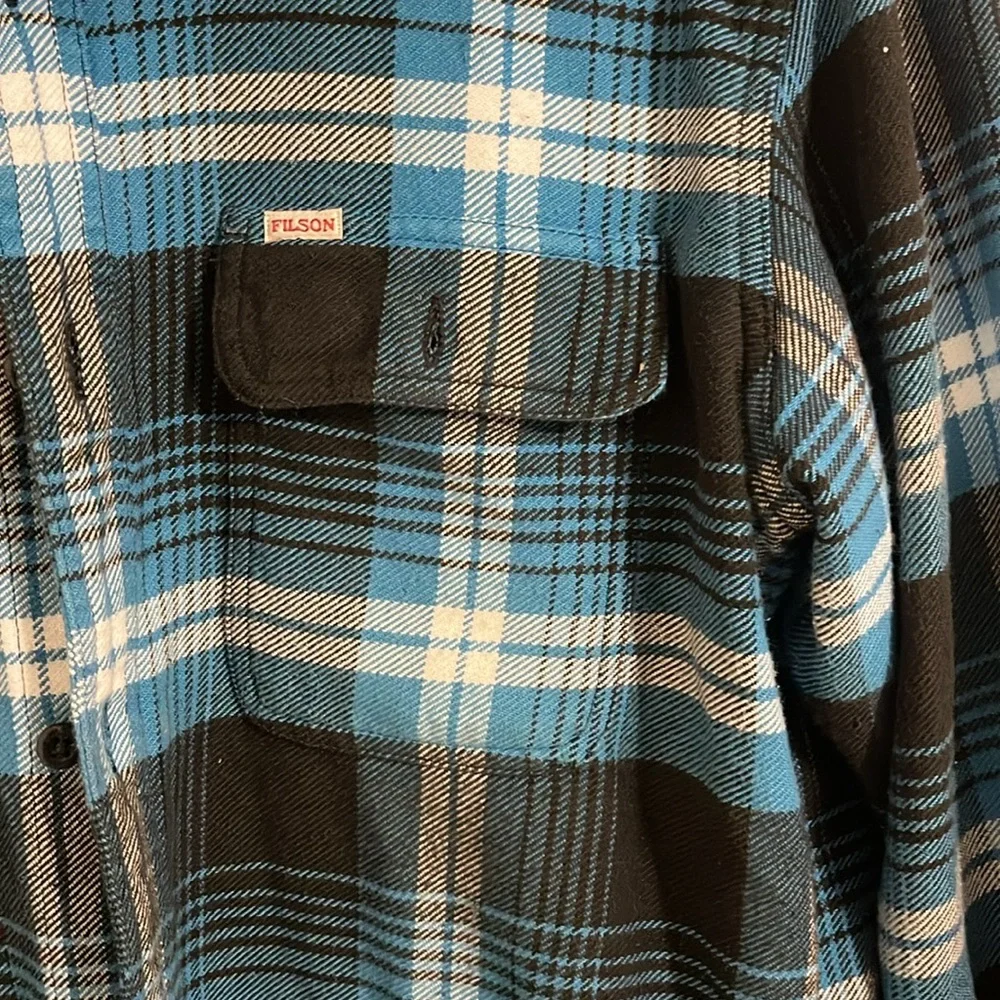 FILSON VINTAGE FLANNEL WORK SHIRT BLUE/BLACK/MULTI PLAID Large